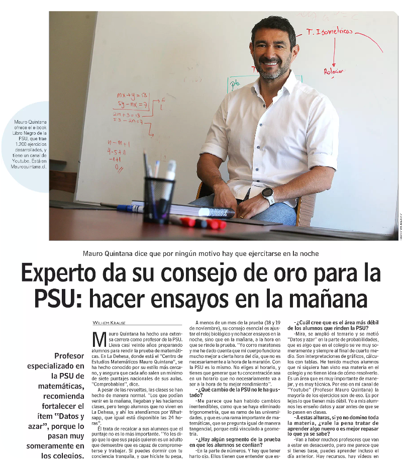 Noticia Mauro Quintana, Hacer Ensayos en la Mañana, Entrevista PAES DEMRE